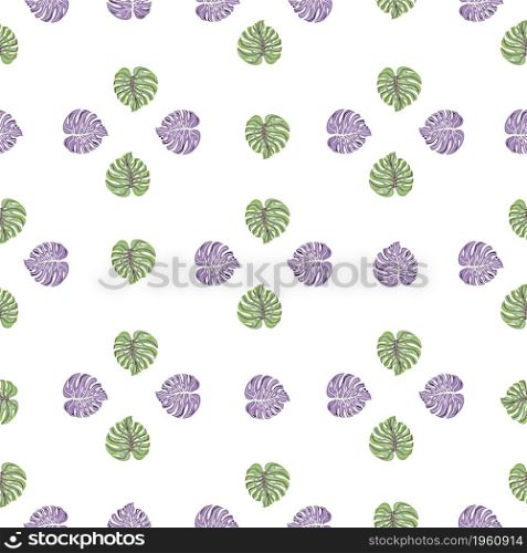 Abstract tropical seamless pattern with monstera leaves isolated on white background. Botanical foliage plants wallpaper. Exotic hawaiian backdrop. Design for fabric, textile print, wrapping, cover.. Abstract tropical seamless pattern with monstera leaves isolated on white background.