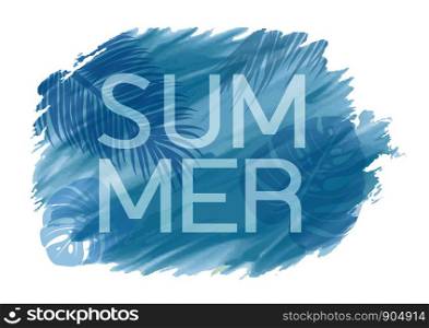 Abstract tropical summer background design of watercolor and leaves vector illustration
