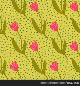 Abstract tulip seamless pattern on dots background. Decorative floral ornament wallpaper. Botanical design. For fabric design, textile print, wrapping, cover. Retro vector illustration.. Abstract tulip seamless pattern on dots background.