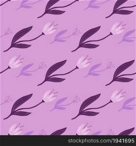 Abstract tulip seamless pattern on lilac background. Decorative floral ornament wallpaper. Botanical design. For fabric design, textile print, wrapping, cover. Retro vector illustration.. Abstract tulip seamless pattern on lilac background.