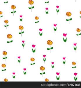 Abstract tulips and roses on a white background.For fabric, baby clothes, background, textile, wrapping paper and other decoration. Vector seamless pattern EPS 10