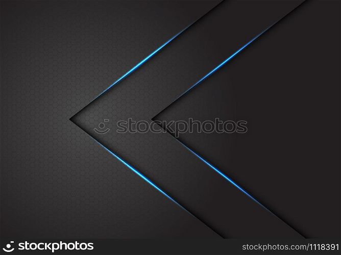 Abstract twin blue light arrow direction on dark grey hexagon mesh design modern luxury futuristic background vector illustration.