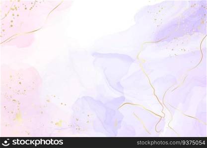 Abstract two colored rose and lavender liquid marble background with gold stripes and glitter dust. Pastel pink violet watercolor drawing effect. Vector illustration backdrop with gold splatter.. Abstract two colored rose and lavender liquid marble background with gold stripes and glitter dust. Pastel pink violet watercolor drawing effect. Vector illustration backdrop with gold splatter
