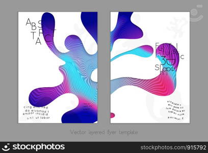 Abstract universal flyer templates with simple wavy shapes and cut out paper with shadow over striped background. Social media web banner. Bright colored isolated.