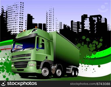 Abstract urban background with lorry image. Vector