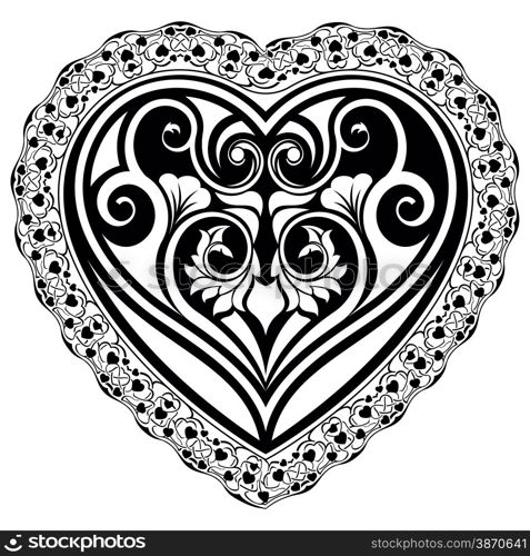 Abstract valentine day tatto heart with ornamental border