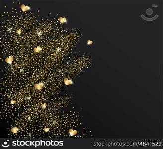 Abstract Valentine golden glitter background with shining hearts