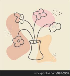 Abstract vase with flowers in a minimalist style. Linear vector illustration. Flat design.