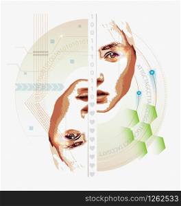 Abstract vector artwork in high-tech style made with the illustrator tools. Two faces of life abstract vector artwork