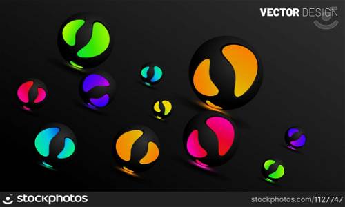 abstract vector background. 3D spherical circle glows on a dark background. Illustration of design in EPS 10