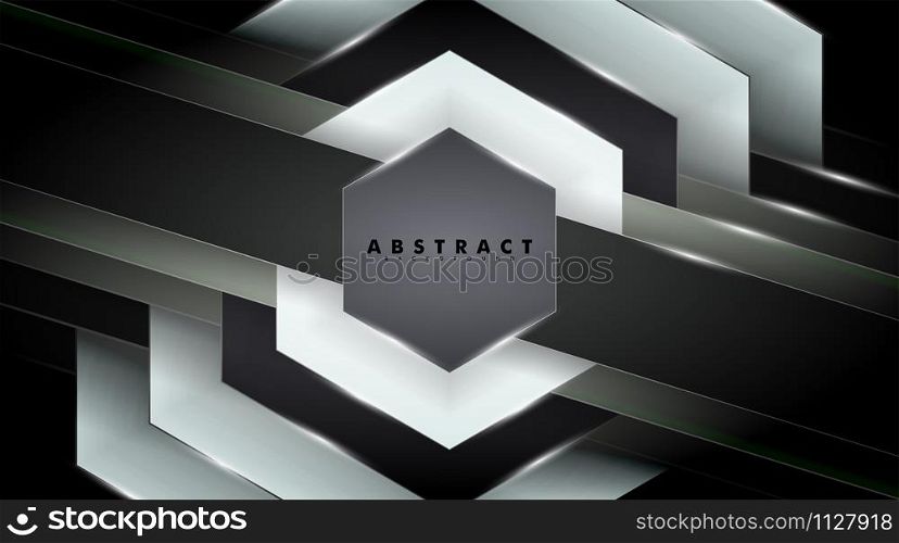 Abstract vector background. Black and white geometric hexagon shape texture overlapping . Layout design