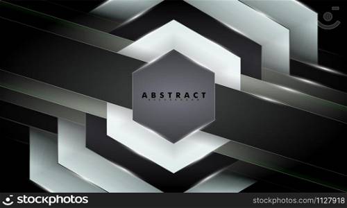 Abstract vector background. Black and white geometric hexagon shape texture overlapping . Layout design