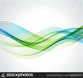 Abstract vector background, blue transparent waved lines for brochure, website, flyer design. Blue and green smoke wave.