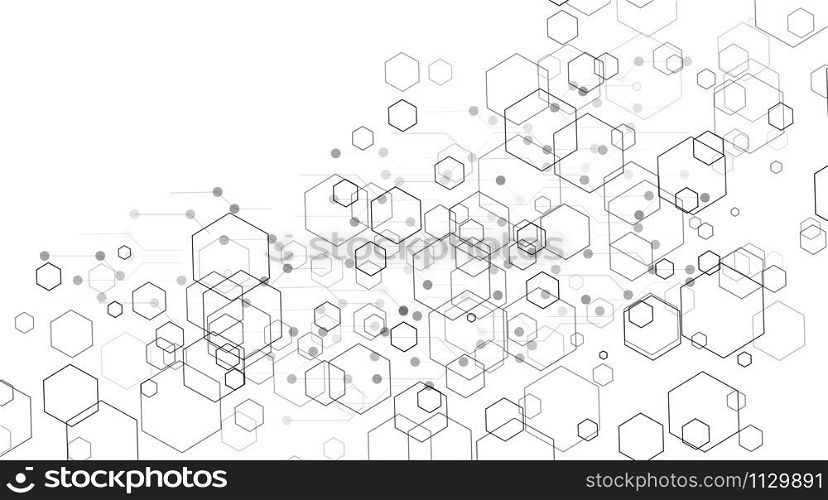 abstract vector background. Concept hexagon with lines and dots .Vector Illustration For Wallpaper, Banner, Background, Card, landing page , etc