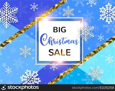 Abstract vector background for seasonal Christmas sale. White snowflakes on a blue background.