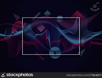 Abstract vector background from  transparent waves with white frame.