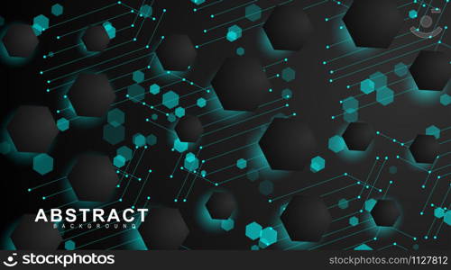 abstract vector background. Geometric black hexagonal. Surface polygon pattern with light blue hexagon shadows, honeycomb. 3D design illustration technology. abstract vector background. Geometric black hexagonal. Surface polygon pattern with light blue hexagon shadows, honeycomb. design technology