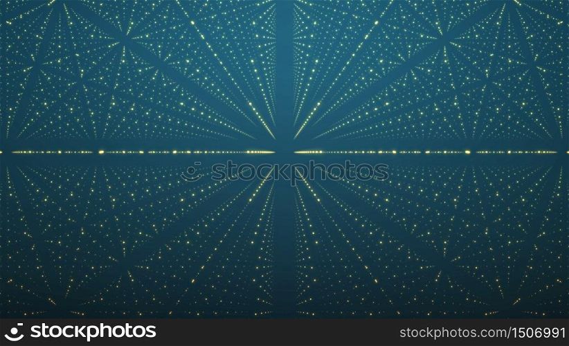Abstract vector background. Matrix of glowing stars with illusion of depth and perspective. Abstract futuristic space background
