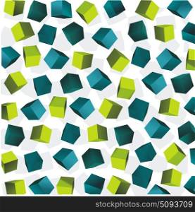 Abstract vector background of blue and green 3d cubes structure over white.