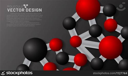 abstract vector background. red and black molecules with shadows on a dark background. 3D illustration of circle connected in EPS 10