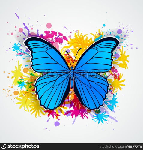 Abstract vector background with blue butterfly and blots