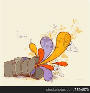 Abstract vector background with camera and butterflies