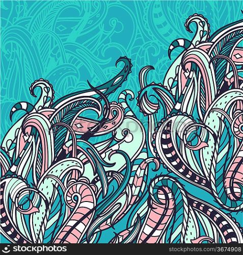 abstract vector background with colored vintage waves and swirls