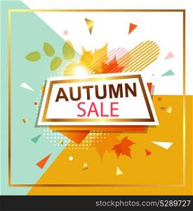 Abstract vector background with leaves for seasonal autumn sale. Shining banner in retro style.