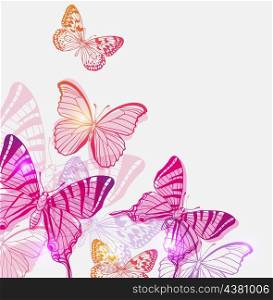 Abstract vector background with pink and red butterflies