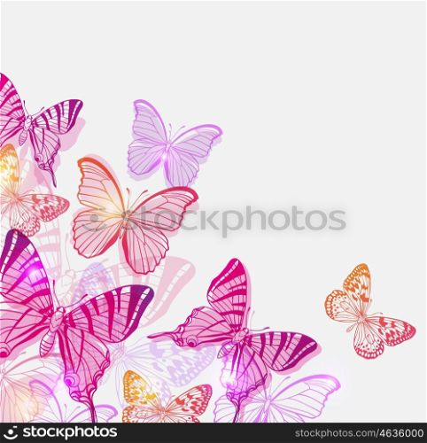 Abstract vector background with pink and violet butterflies