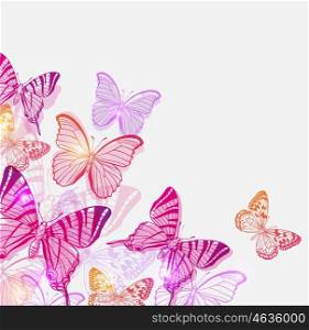 Abstract vector background with pink and violet butterflies