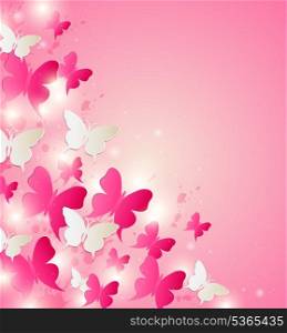 Abstract vector background with red and white butterflies