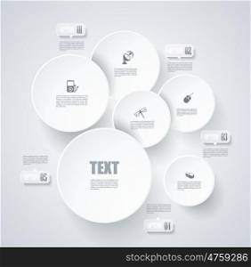 Abstract vector background with white paper stickers, 3D effect.