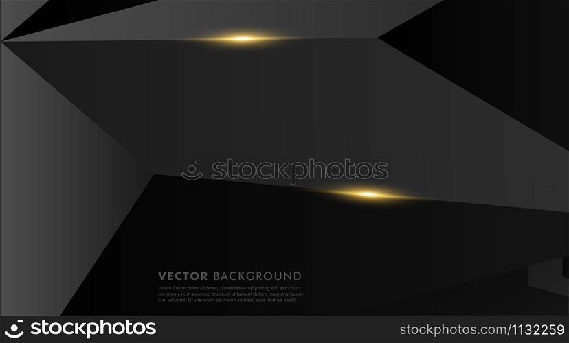 abstract vector black background. gray polygon background with gold light effect. Vector Illustration For Wallpaper, Banner, Background, Card, landing page , etc