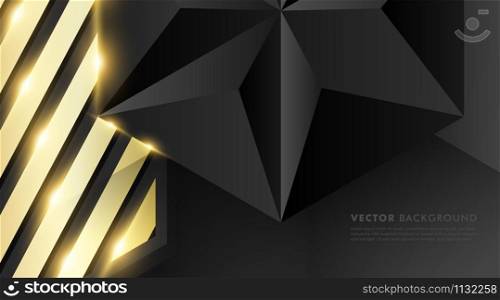 abstract vector black background. gray polygon with gold light effect and gold rectangle. Vector Illustration For Wallpaper, Banner, Background, Card, landing page , etc