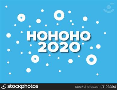 Abstract vector blue Christmas card template with season words hohoho and snow flakes in the background. Minimalist Christmas card with hohoho