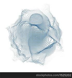 Abstract vector blue mesh on dark background. Futuristic style card. Elegant background for business presentations. Corrupted point sphere. Chaos aesthetics.