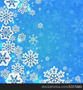 Abstract vector Christmas card with white paper snowflakes on a blue background
