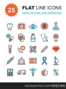 Abstract vector collection of flat line healthcare and medicine icons. Elements for mobile and web applications.. Healthcare and Medicine