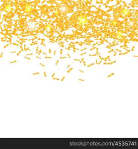 Abstract vector colorful background with confetti. Element of design for the site, desktop wallpaper. Golden confetti on a white background with sparkles. Stock vector illustration