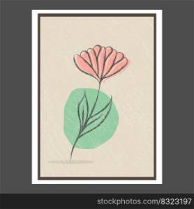 Abstract vector composition with a flower on a grunge texture. Wall drawing, poster, painting, poster or print in a minimalist style with colored geometric shapes. Flat design