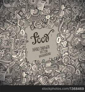 Abstract vector decorative doodles food background. Template frame design for card.