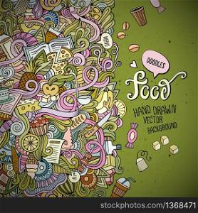 Abstract vector decorative doodles food background. Template frame design for card.
