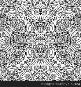 Abstract vector decorative ethnic floral contour seamless pattern. Abstract vector decorative ethnic floral seamless pattern