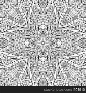Abstract vector decorative ethnic hand drawn sketchy contour seamless pattern. Abstract vector decorative ethnic hand drawn sketchy contour sea