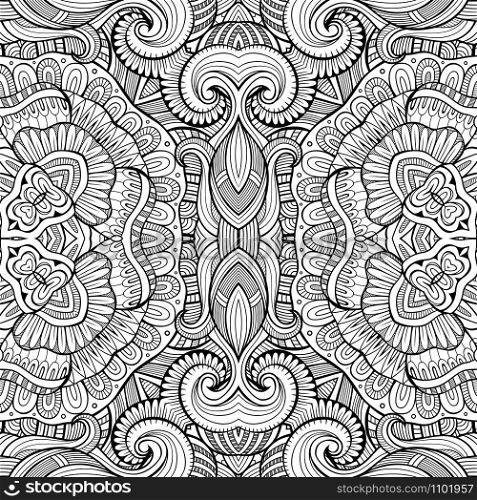 Abstract vector decorative ethnic hand drawn sketchy contour seamless pattern. Abstract vector decorative ethnic seamless pattern