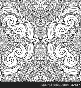 Abstract vector decorative ethnic hand drawn sketchy contour seamless pattern. Abstract vector ethnic sketchy background