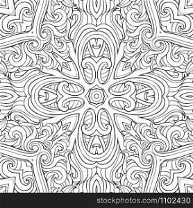 Abstract vector decorative ethnic hand drawn sketchy contour seamless pattern. Abstract vector ethnic sketchy background