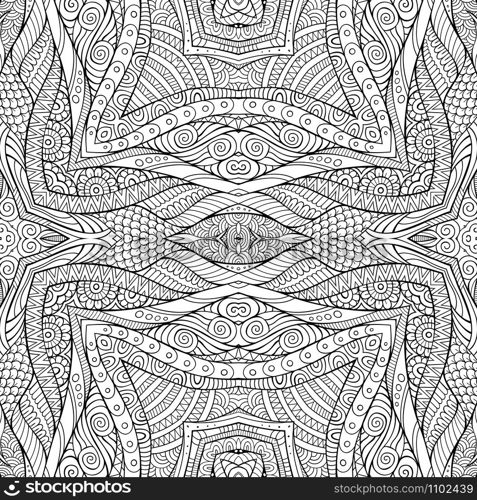 Abstract vector decorative ethnic hand drawn sketchy contour seamless pattern. Abstract vector ethnic sketchy background