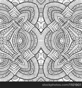 Abstract vector decorative ethnic hand drawn sketchy contour seamless pattern. Abstract vector tribal ethnic background